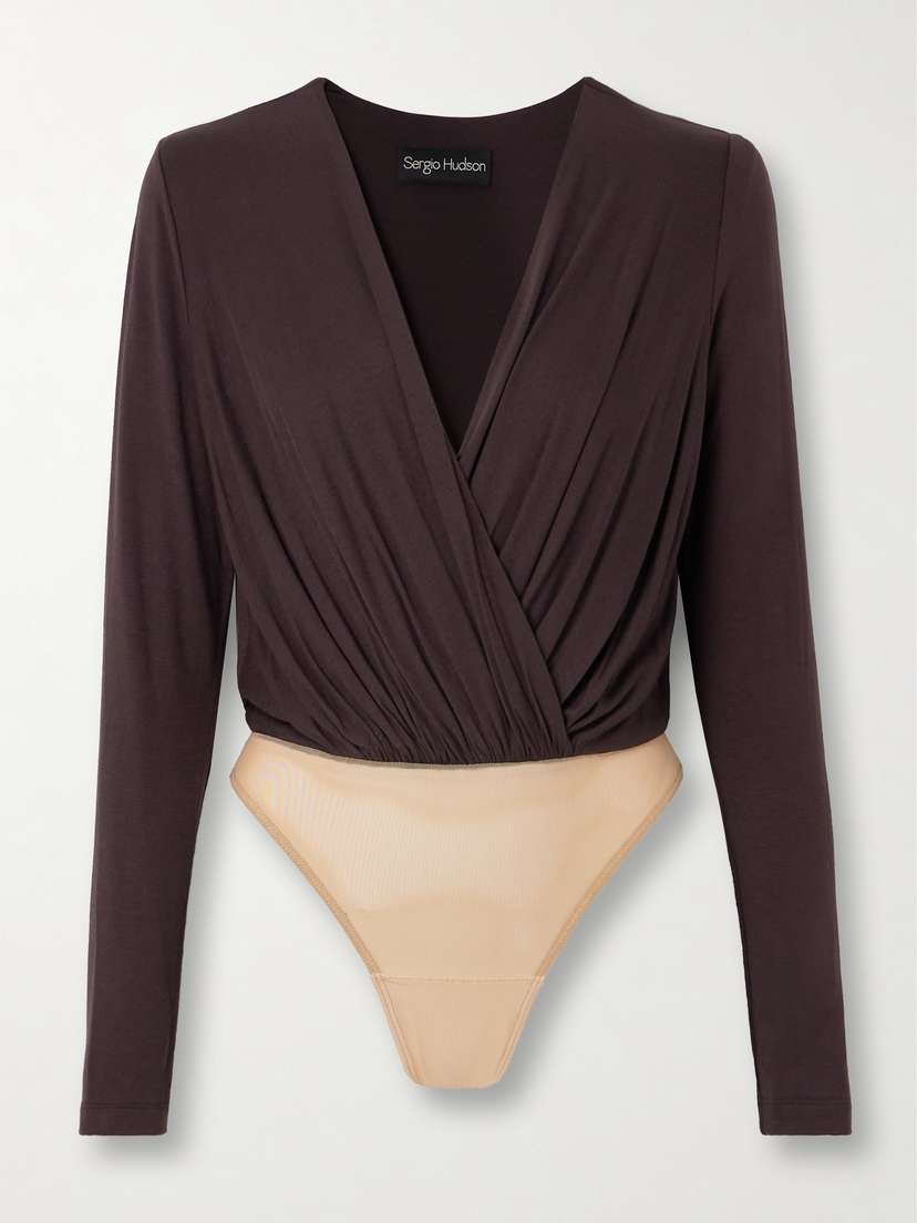 Sergio Hudson Stretch-bamboo Viscose Jersey And Tulle Bodysuit