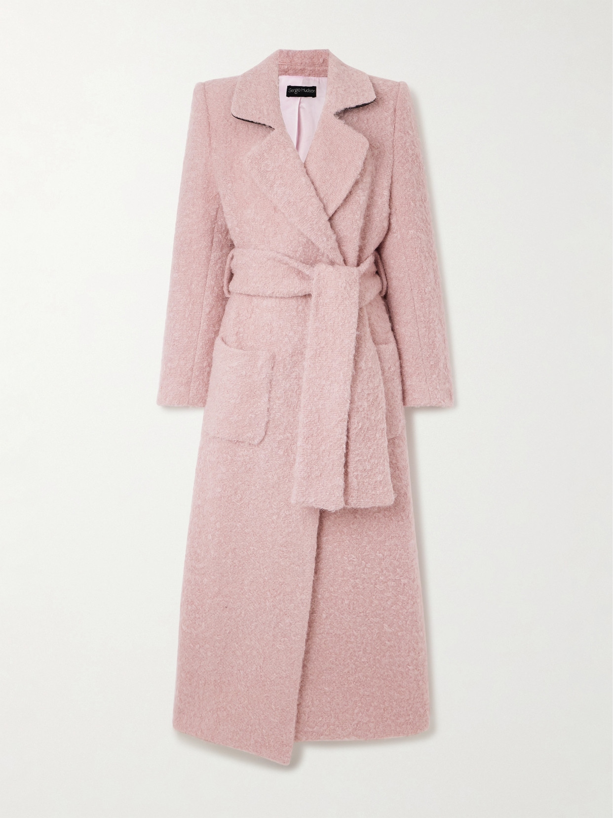 Sergio Hudson Belted Mohair And Wool-blend Coat In Pink