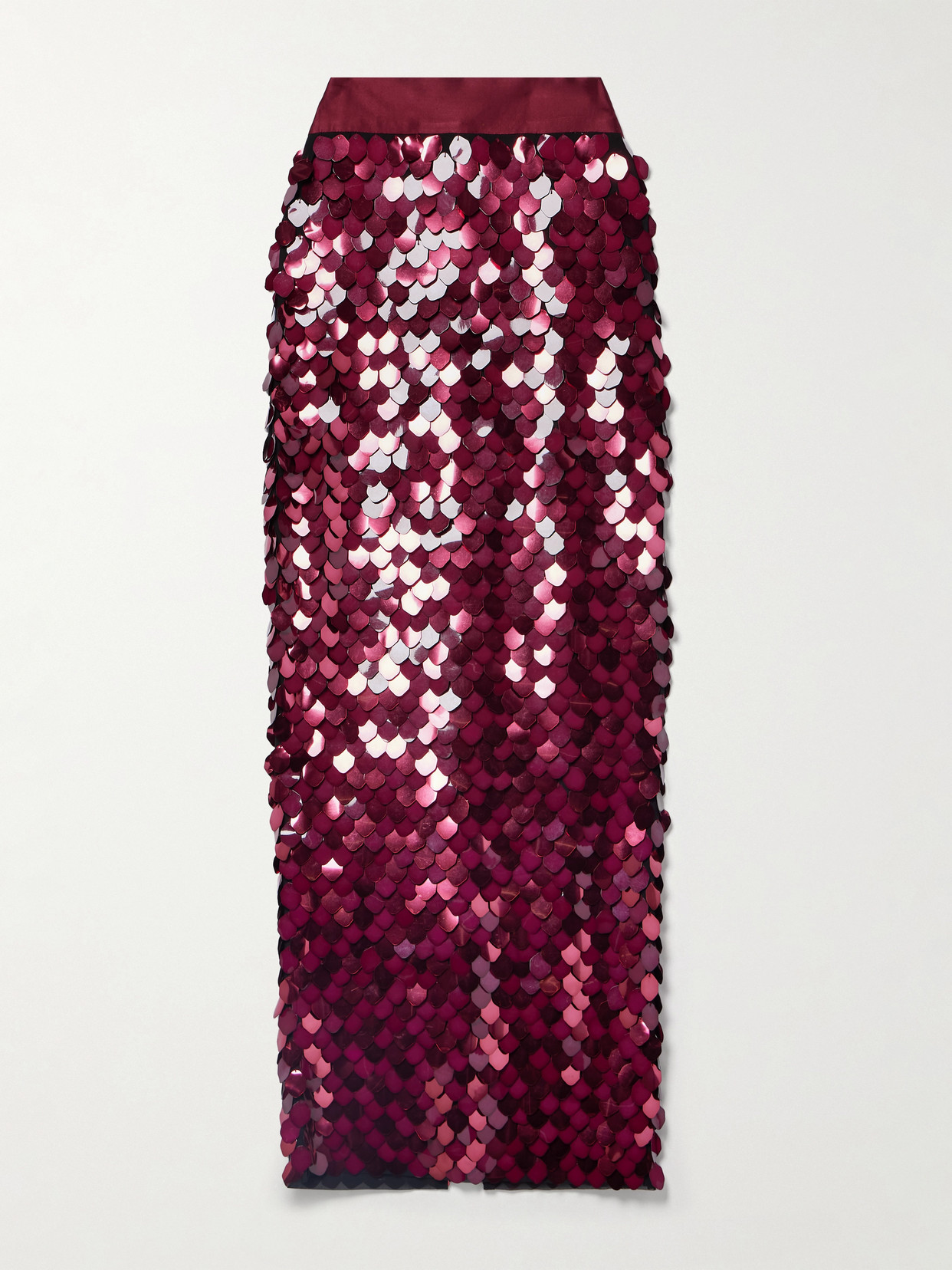 Sergio Hudson Silk Satin-trimmed Paillette-embellished Tulle Maxi Skirt In Burgundy