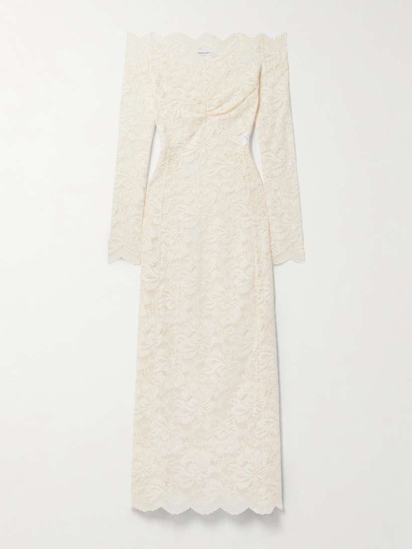 Rabanne Off-the-shoulder Scalloped Stretch-lace Maxi Dress