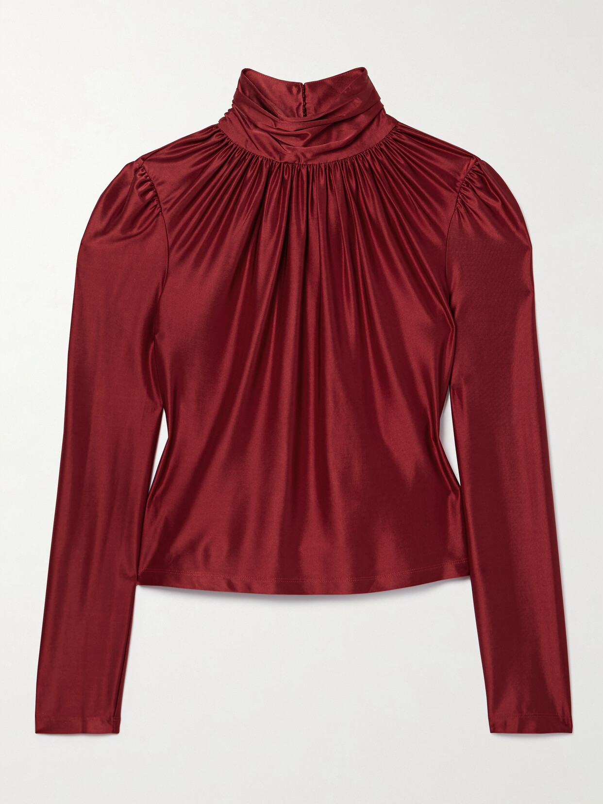 Rabanne Ruched Stretch-satin Turtleneck Top - Red