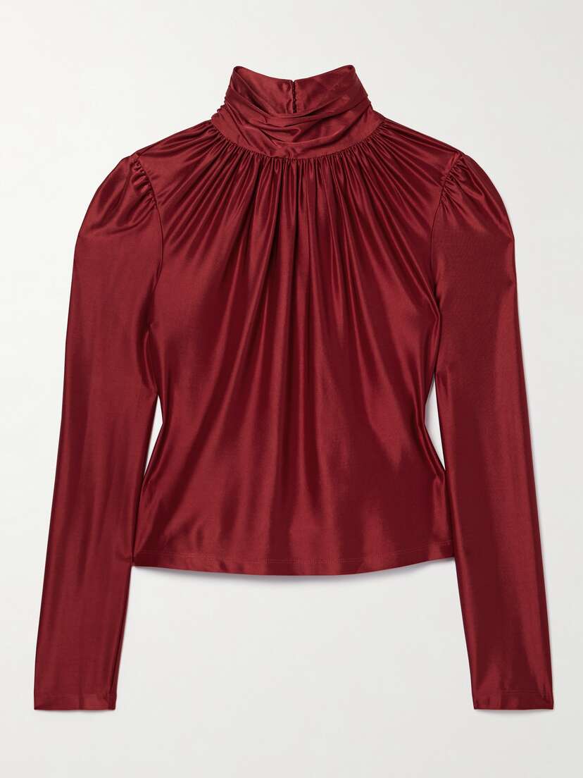 Rabanne Ruched Stretch-satin Turtleneck Top