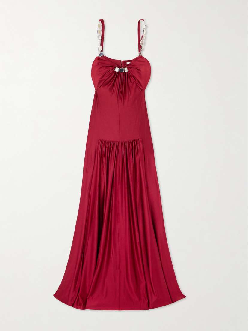Rabanne Embellished Gathered Stretch-jersey Maxi Dress