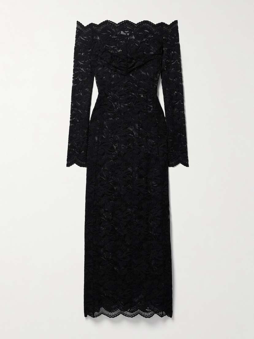 Rabanne Off-the-shoulder Scalloped Stretch-lace Maxi Dress