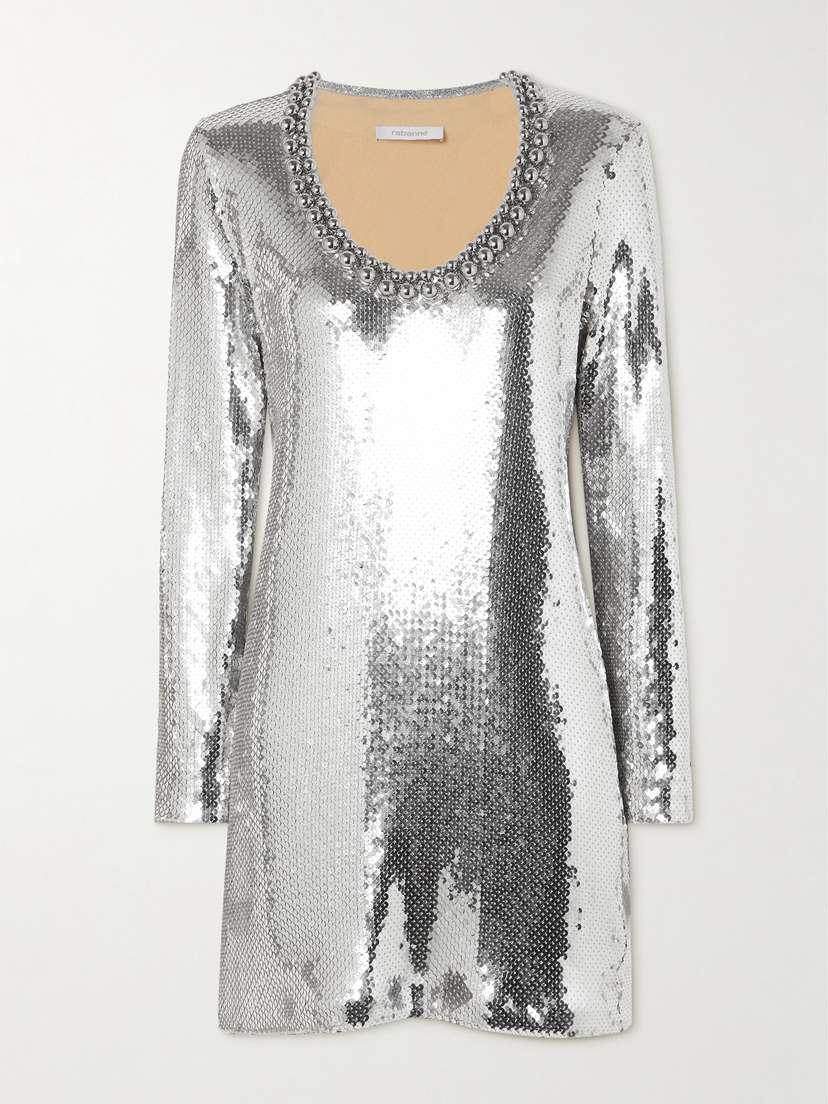 Rabanne Embellished Sequined Mesh Mini Dress