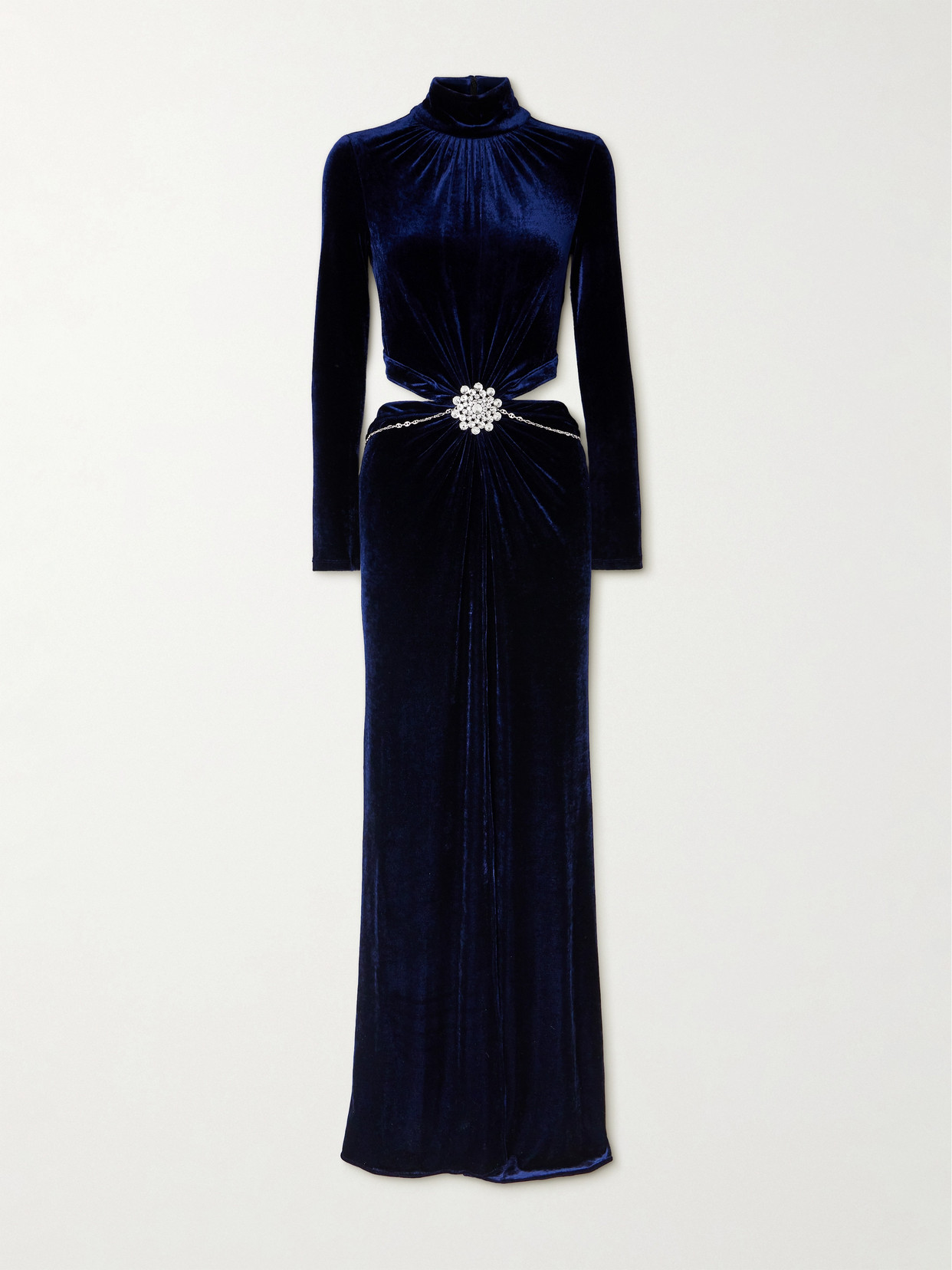 Rabanne Cutout Gathered Crystal-embellished Velvet Maxi Dress - Blue