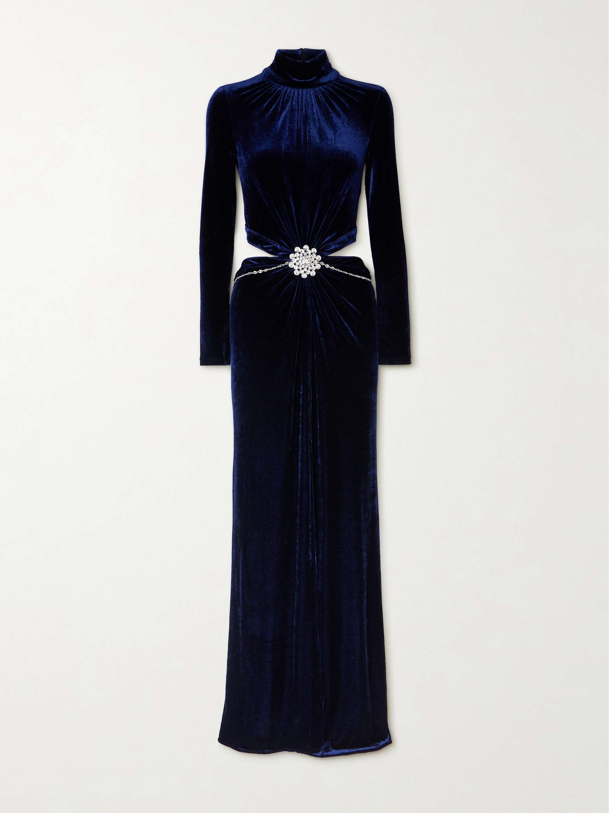 PACO RABANNE Cutout gathered crystal-embellished velvet maxi dress ...