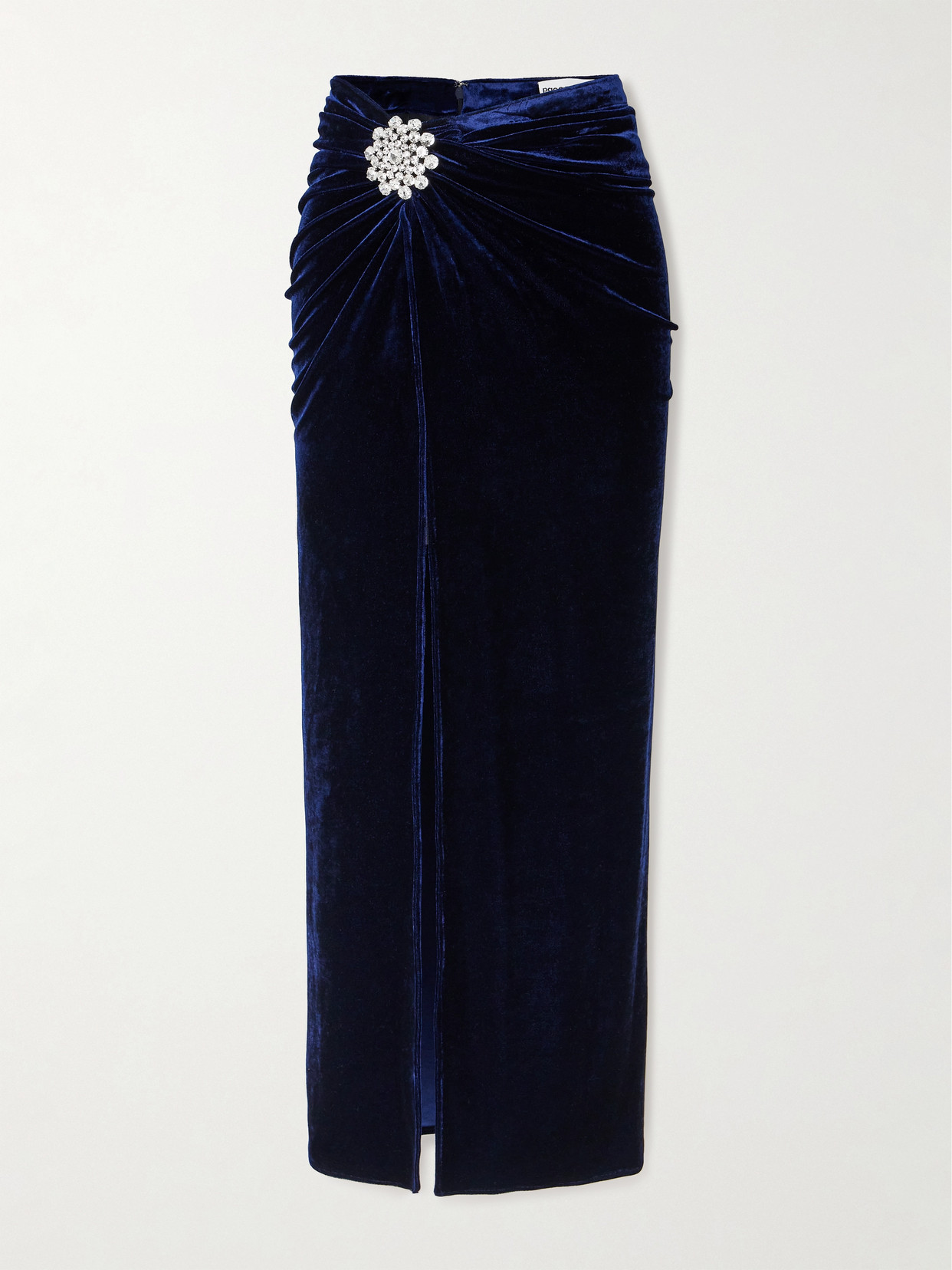 Rabanne Gathered Crystal-embellished Velvet Maxi Skirt In Blue