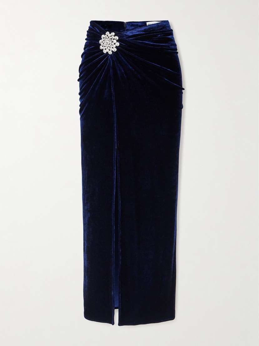 Rabanne Gathered Crystal-embellished Velvet Maxi Skirt
