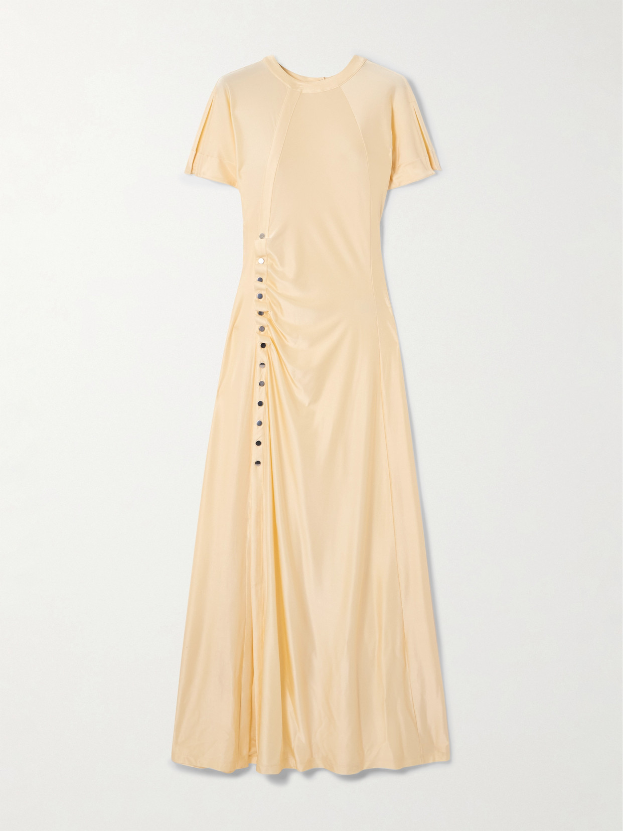 Rabanne Embellished Stretch-satin Maxi Dress In Neutrals