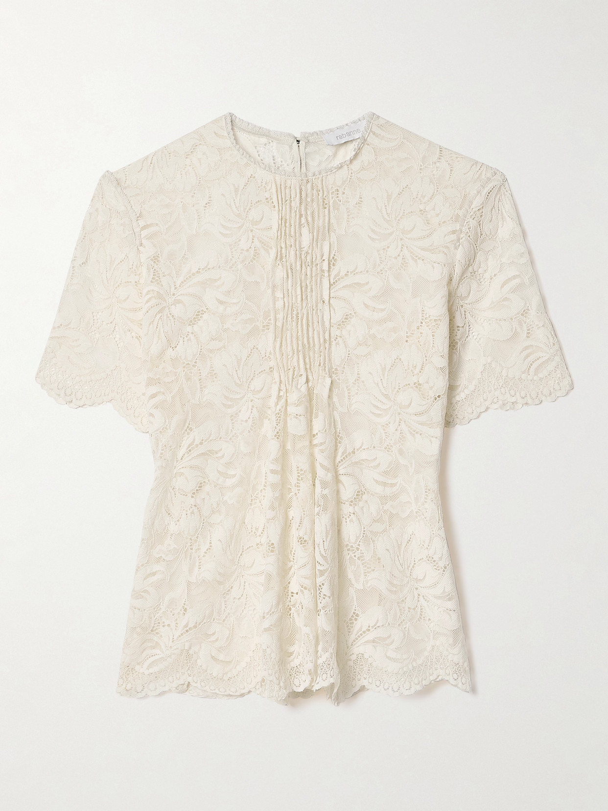 Rabanne - Pintucked Scalloped Lace Top - White