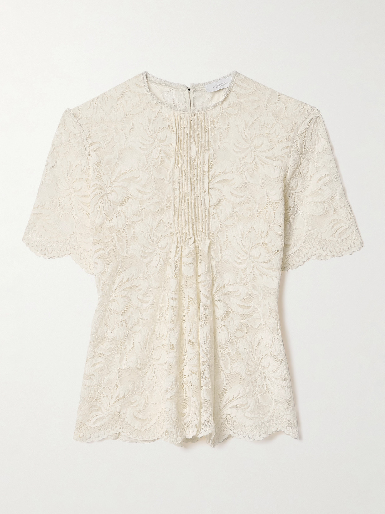 Rabanne Pintucked Scalloped Lace Top In White