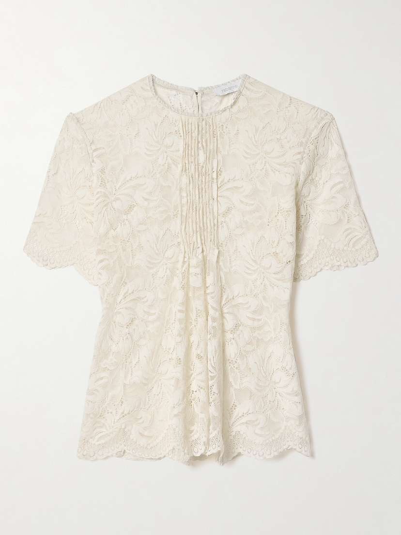 Rabanne Pintucked Scalloped Lace Top