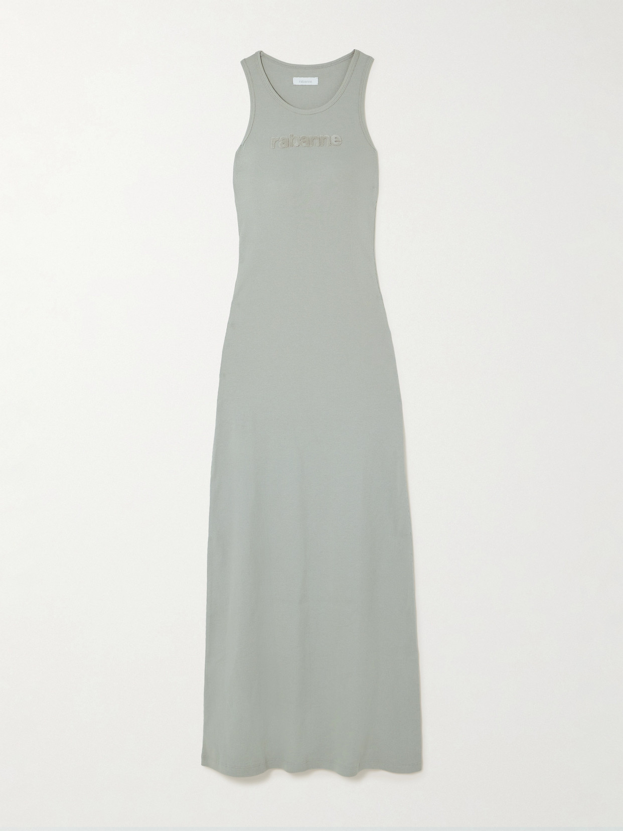 Shop Rabanne Appliquéd Ribbed Cotton-blend Maxi Dress In Gray