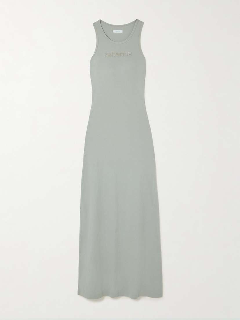 Rabanne Appliquéd Ribbed Cotton-blend Maxi Dress