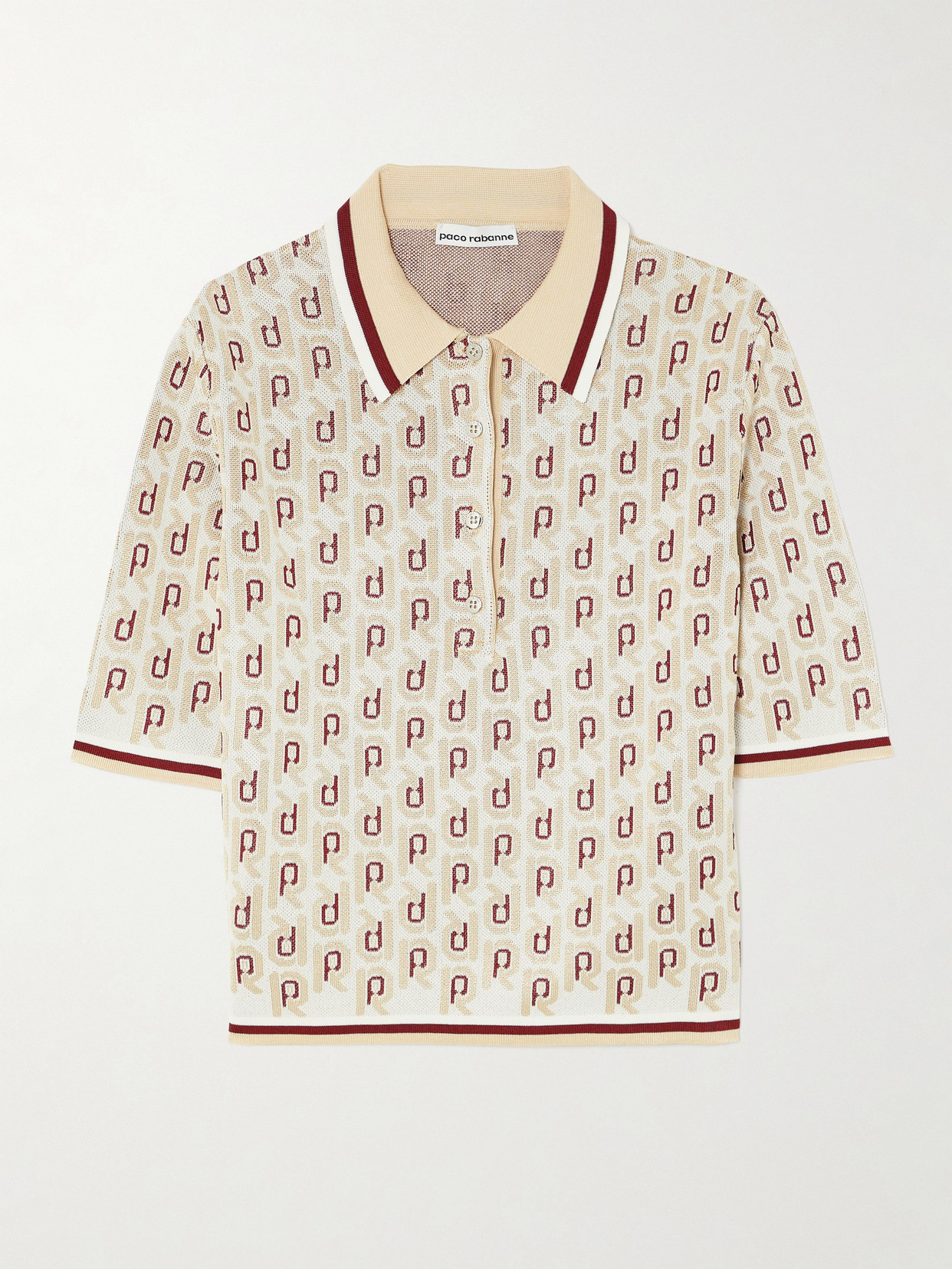 Rabanne Metallic Jacquard-knit Polo Shirt In Neutrals