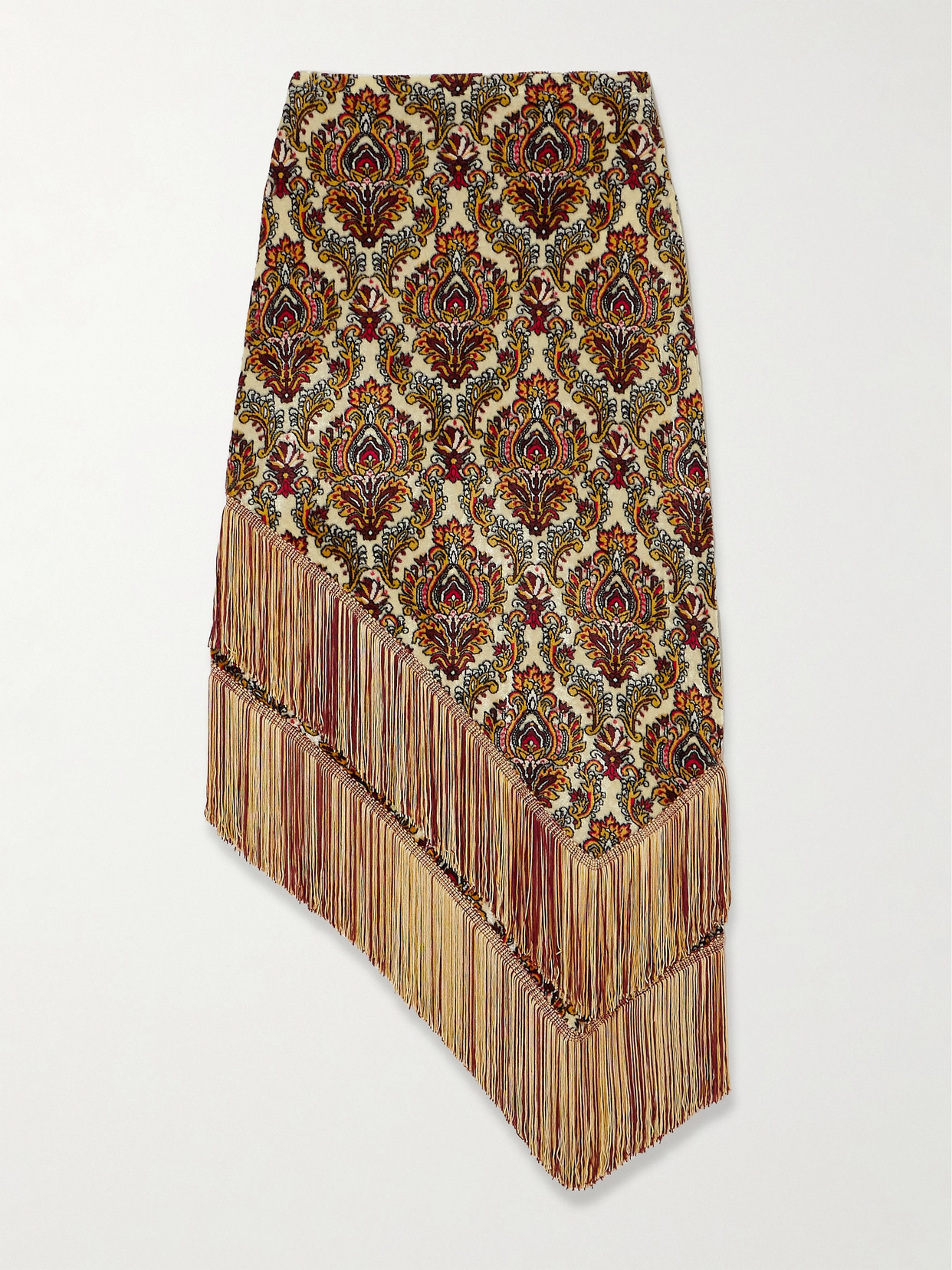 Rabanne - Asymmetric Fringed Velvet Midi Skirt - Multi