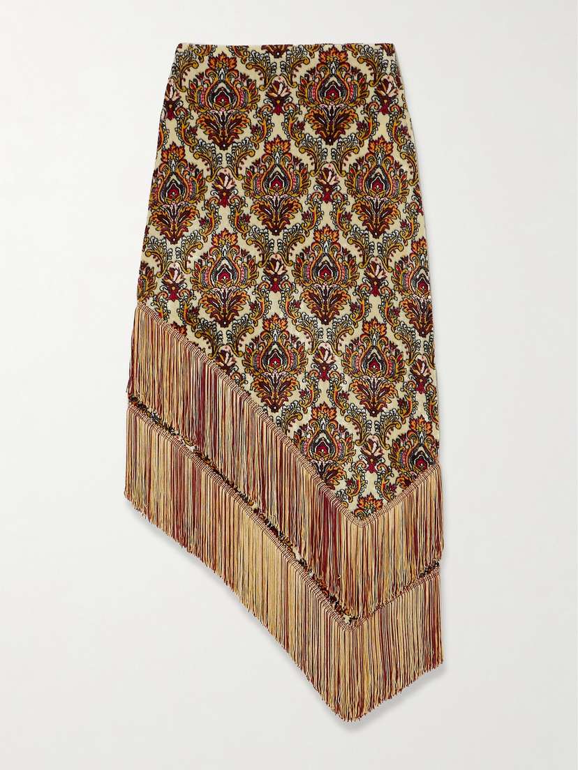 Rabanne Asymmetric Fringed Velvet Midi Skirt