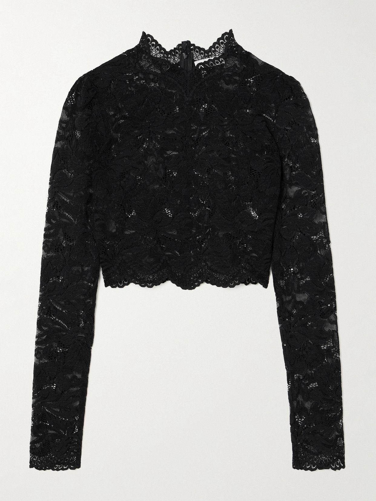 Shop Rabanne Cropped Stretch-lace Top In Black