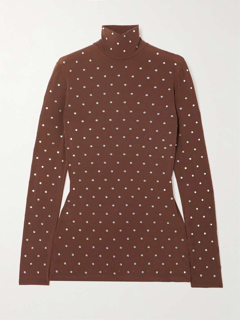 Rabanne Haut Crystal-embellished Stretch-jersey Turtleneck Top