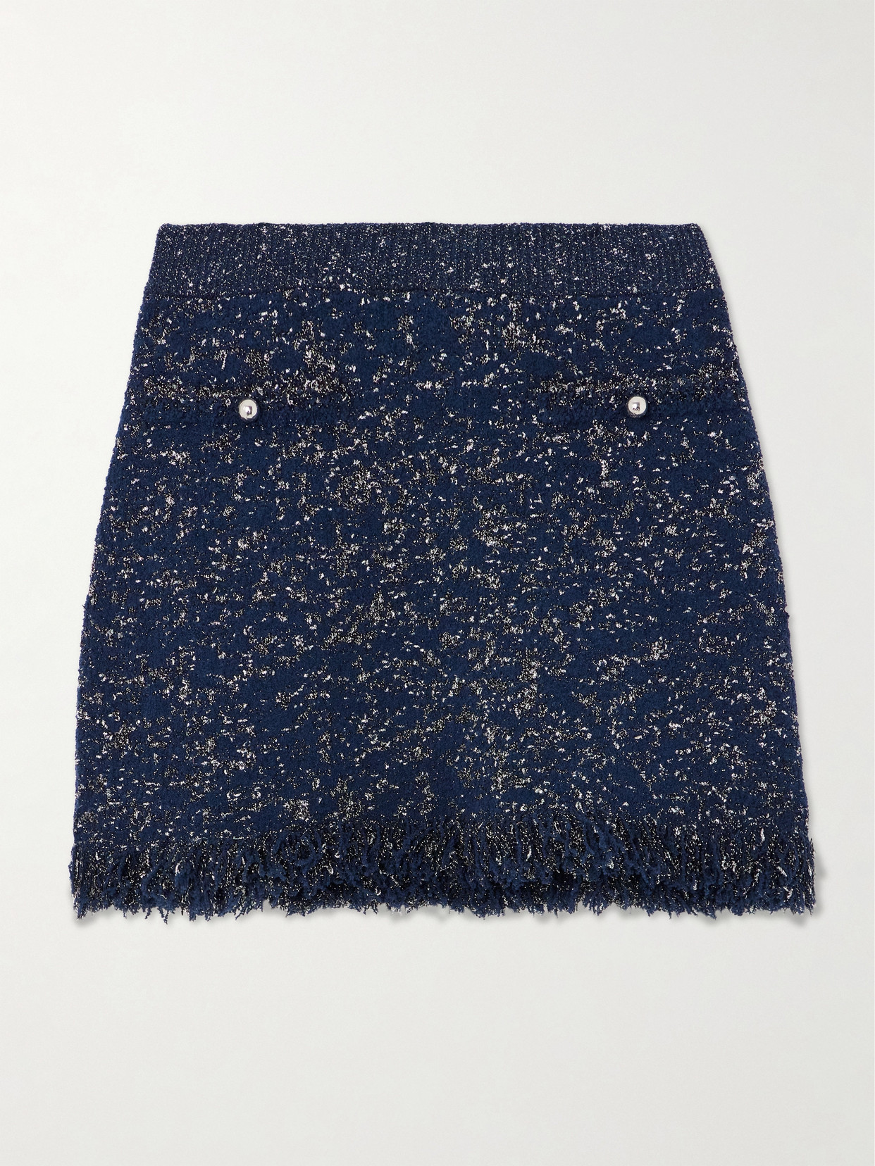 Rabanne - Frayed Metallic Bouclé Mini Skirt - Blue