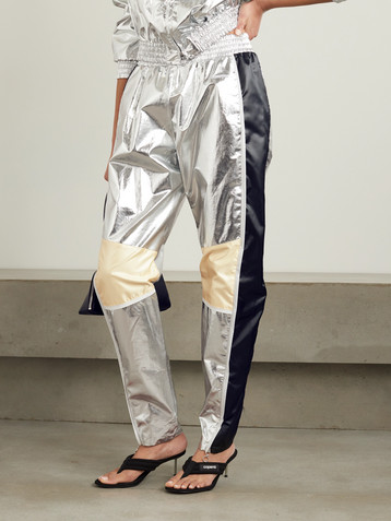 Rabanne Metallic satin-trimmed coated-cotton tapered pants