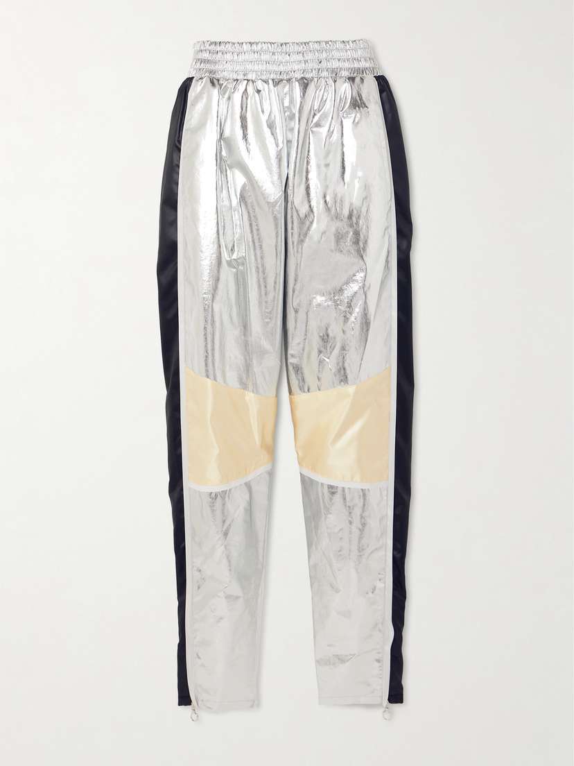 Rabanne Metallic Satin-trimmed Coated-cotton Tapered Pants