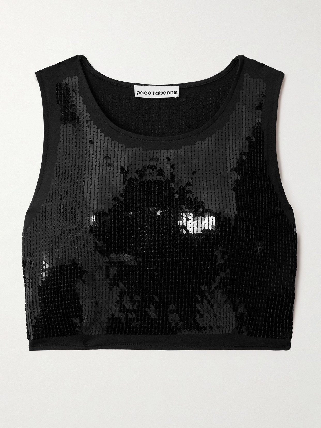 Rabanne - Haut Cropped Sequined Stretch-knit Top - Black