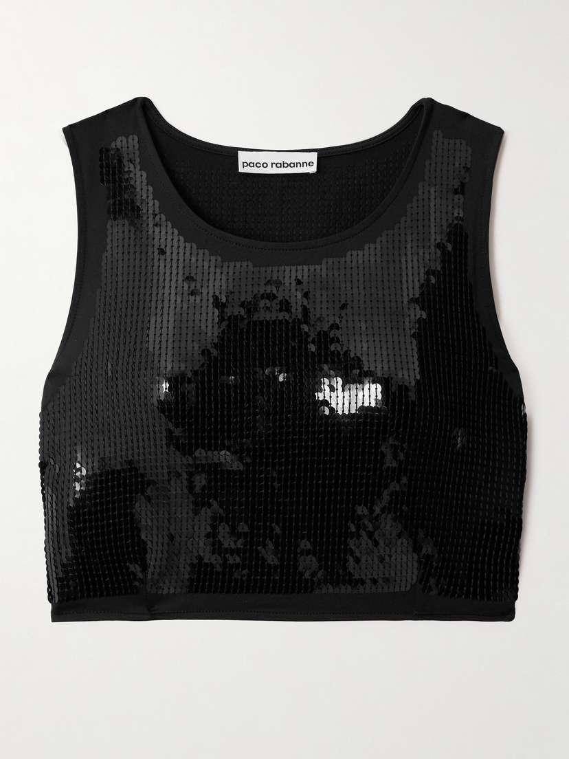 Rabanne Haut Cropped Sequined Stretch-knit Top