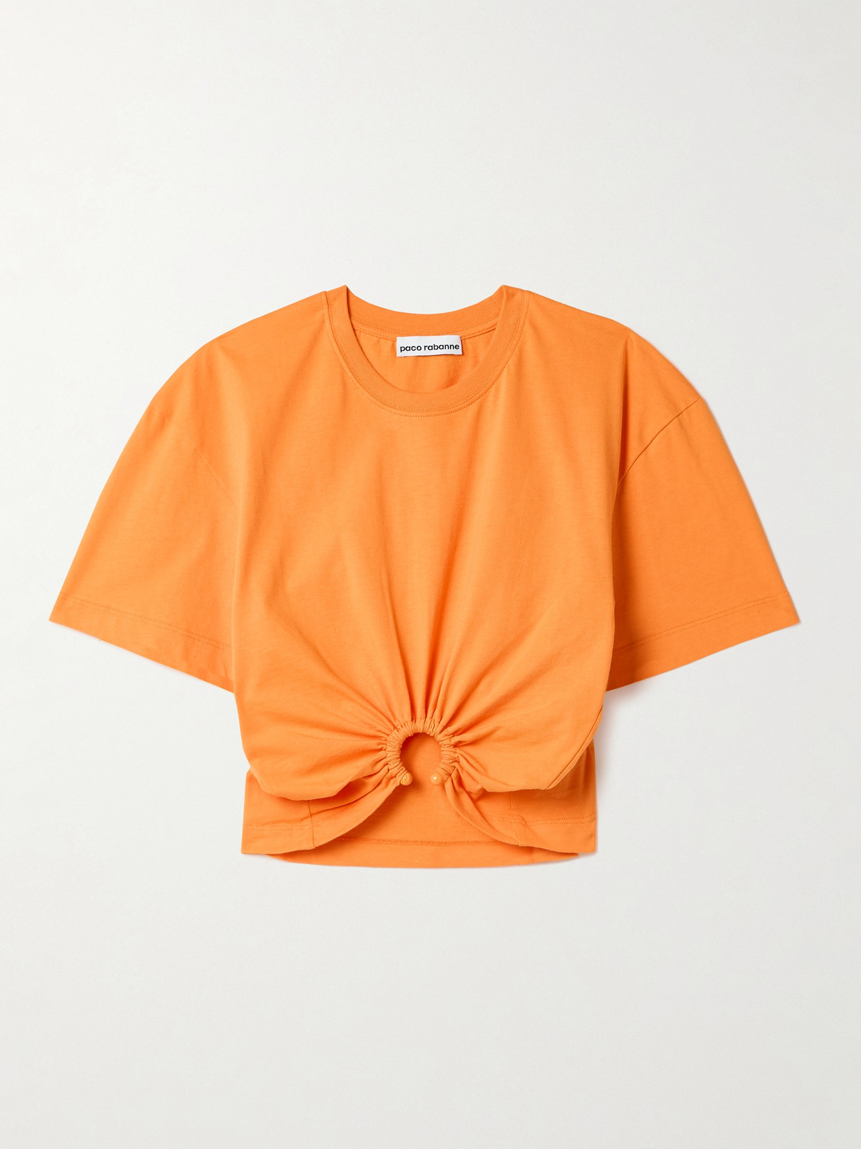 Rabanne Cropped Gathered Cotton-jersey T-shirt In Orange