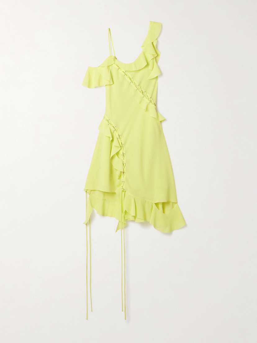 Acne Studios Lace-up Ruffled Hammered-crepe Mini Dress
