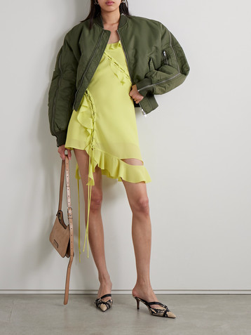 Acne Studios Lace-up ruffled hammered-crepe mini dress