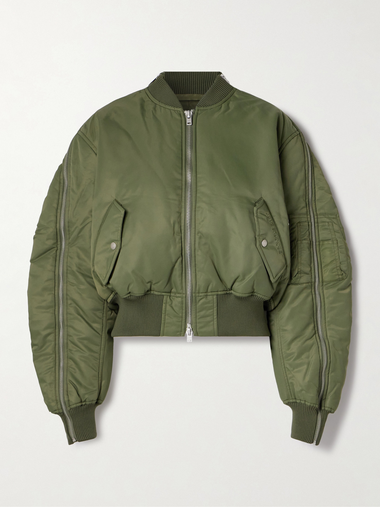 Shop Acne Studios Cropped Padded Shell Bomber Jacket In Green