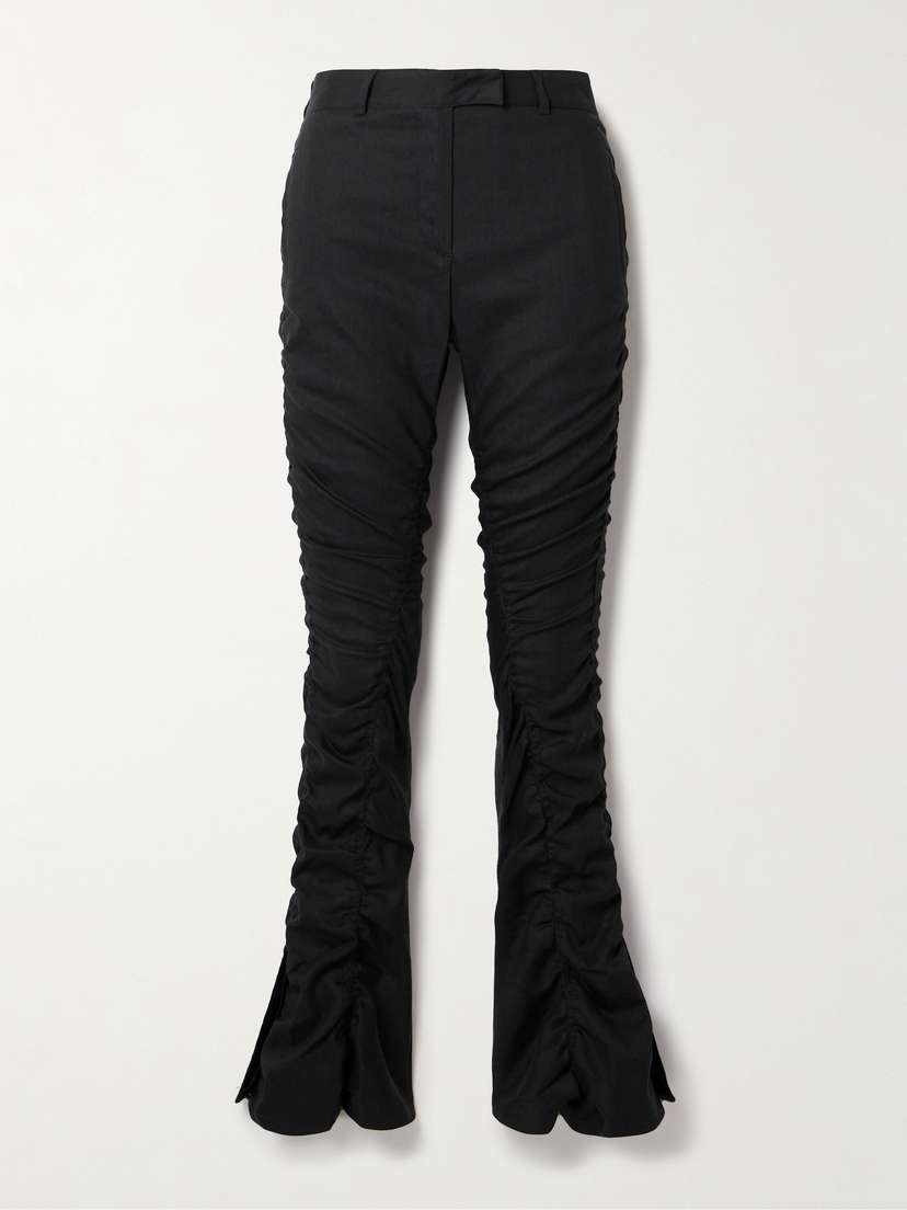 Acne Studios Gathered Linen-blend Flared Pants