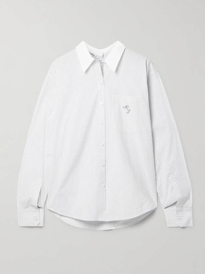 Acne Studios Embroidered Pinstriped Cotton-poplin Shirt - EU 40