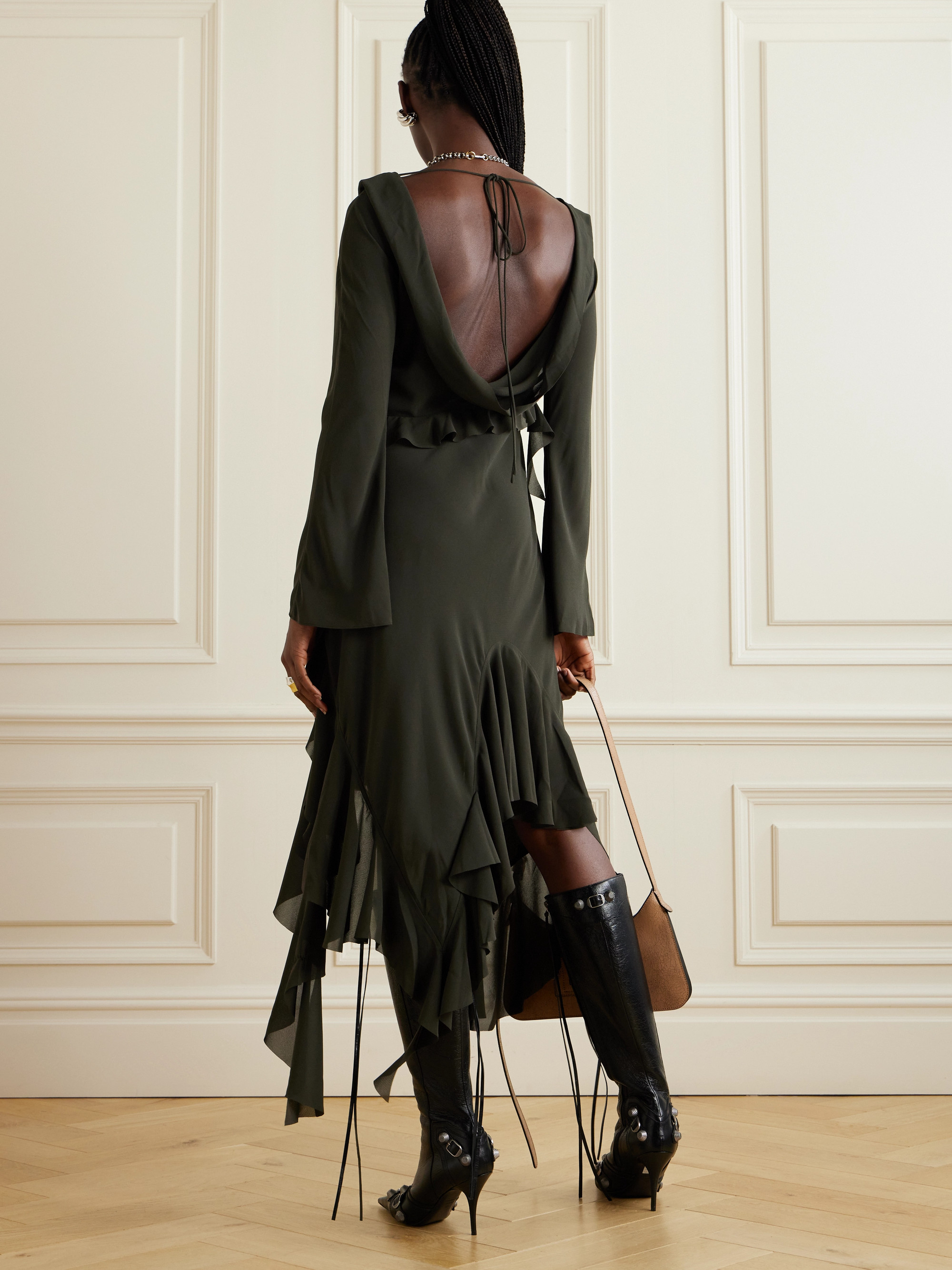Acne Studios Open-back asymmetric draped ruffled crepe dress thumbnail