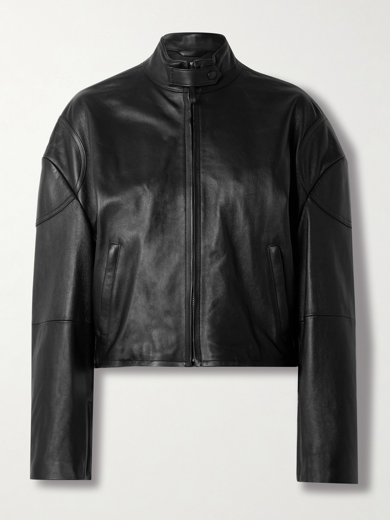 Acne Studios Cropped Leather Biker Jacket In Black