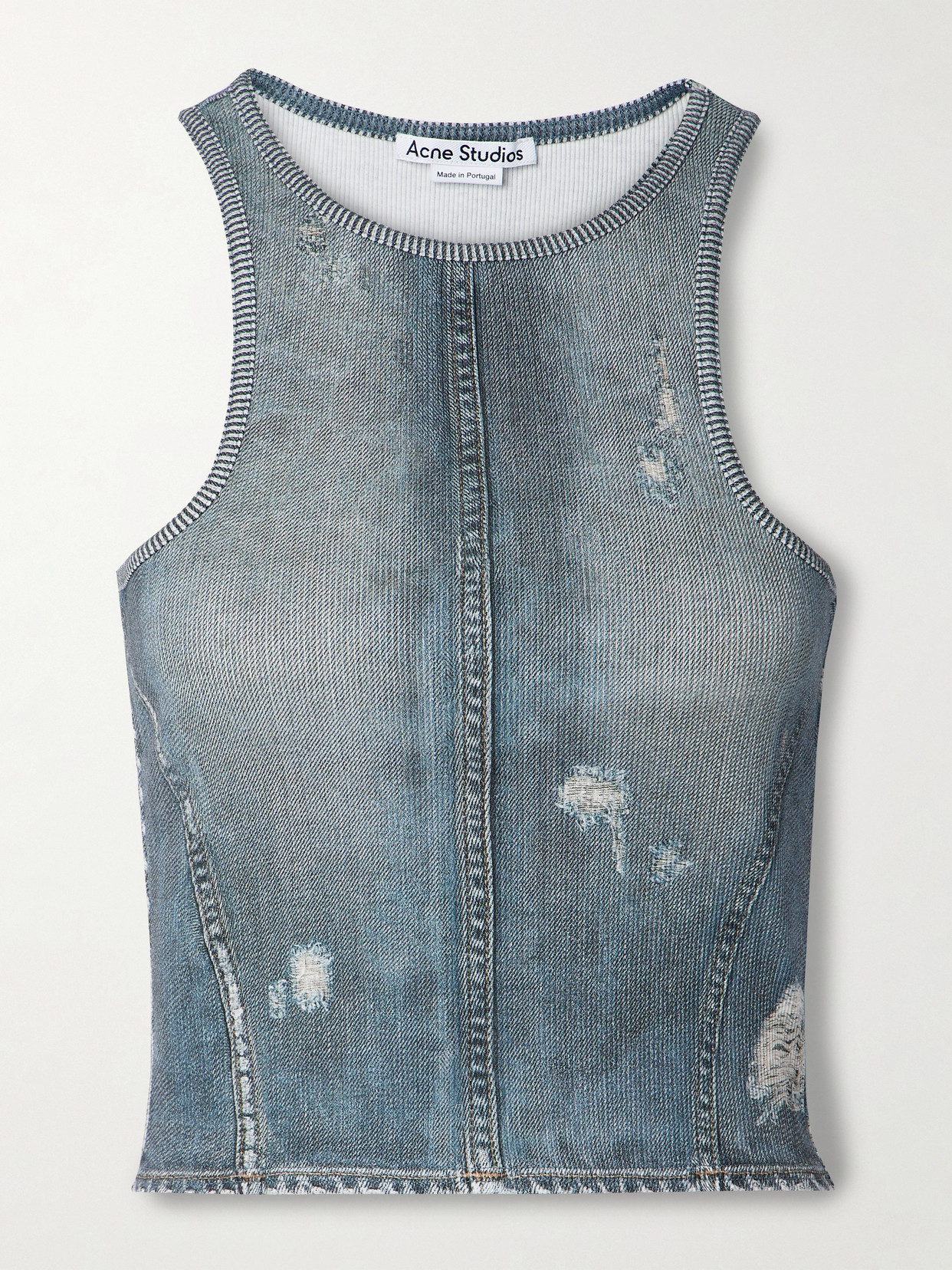 Acne Studios Elaia Cropped Ribbed Printed Cotton Tank - Blue