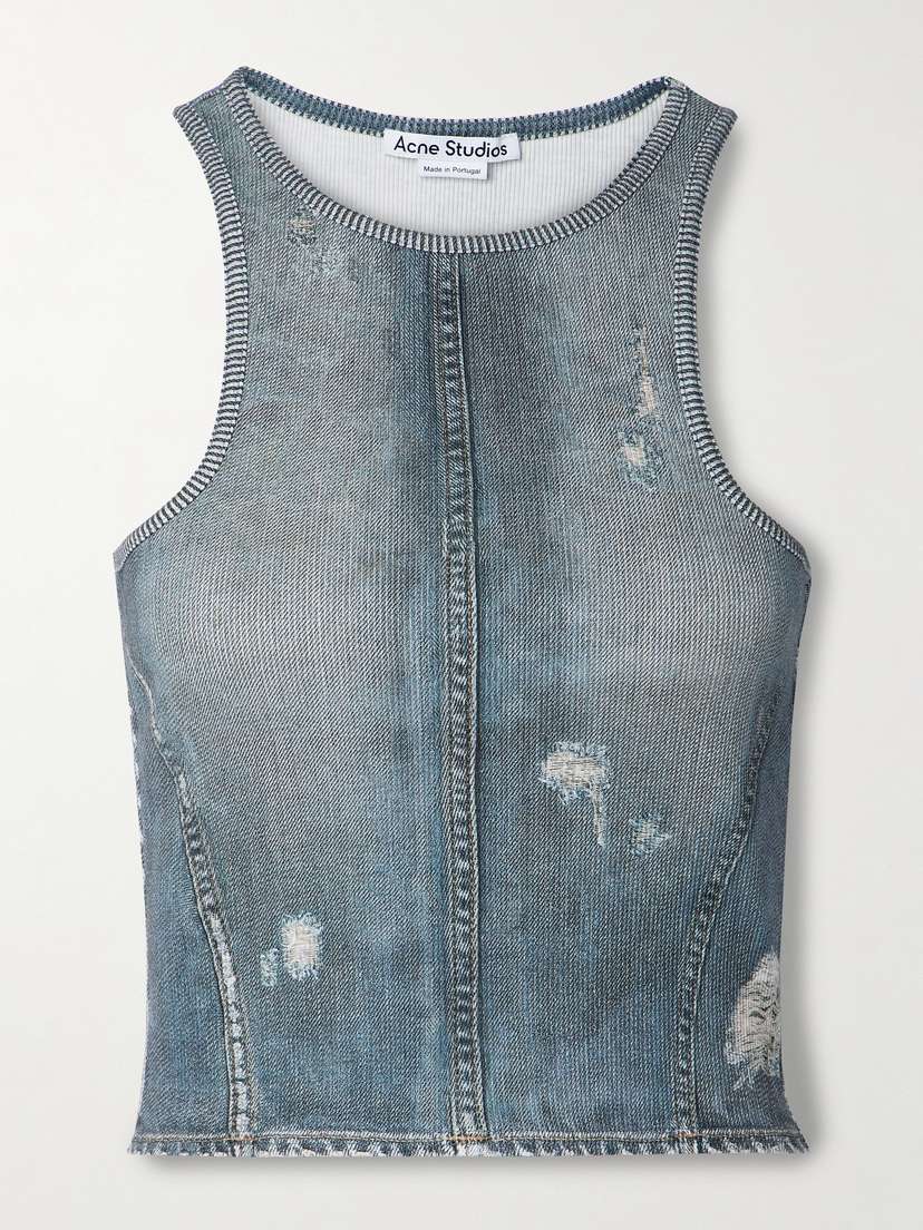 Acne Studios Cropped Ribbed Printed Cotton Tank