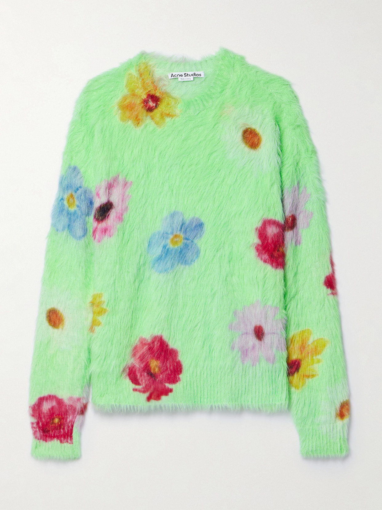 Shop Acne Studios Floral-print Brushed Knitted Sweater In Green