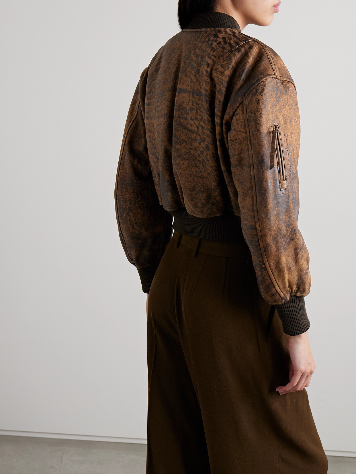 Acne Studios Distressed Leather Bomber Jacket In Brown