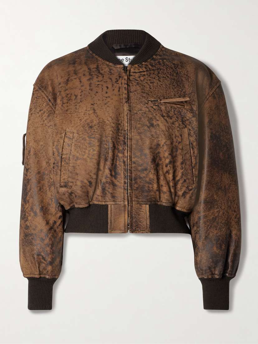 Acne Studios Distressed Leather Bomber Jacket