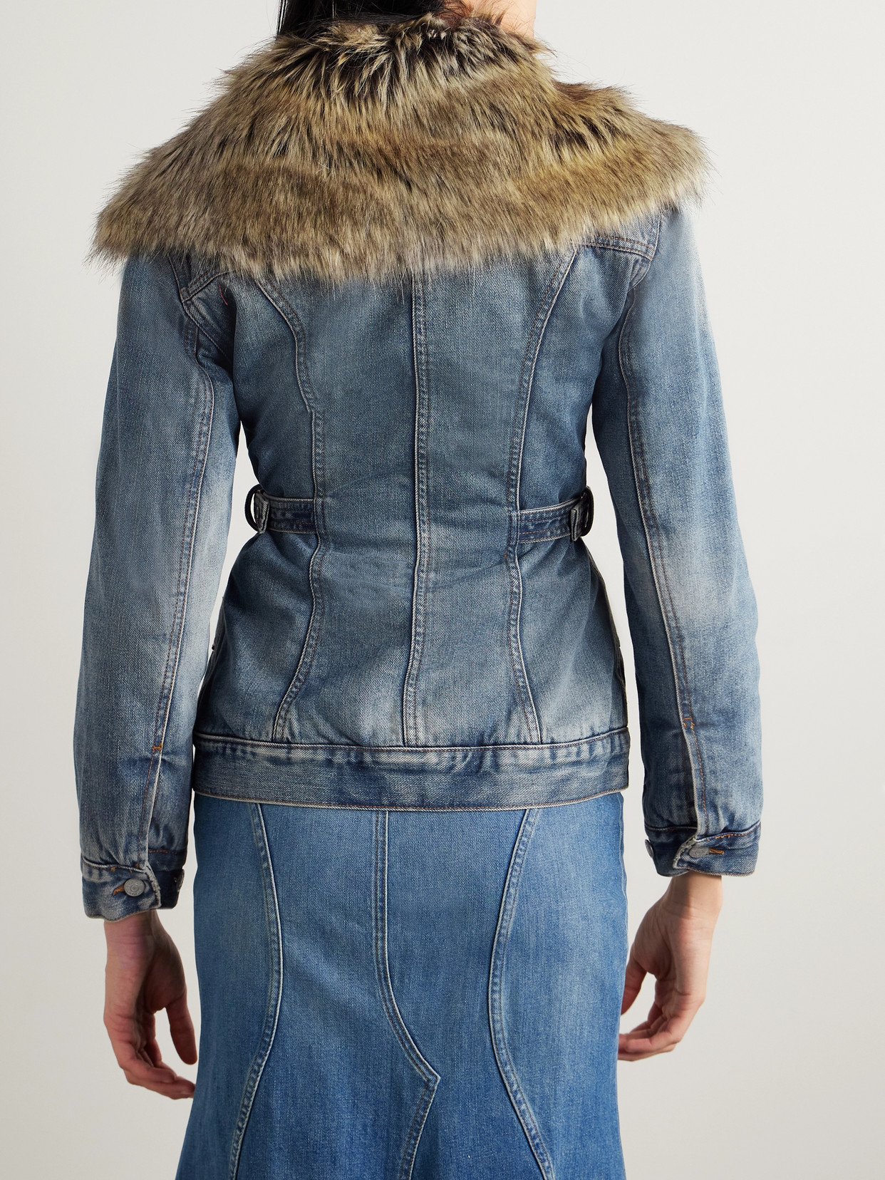 Shop Acne Studios Faux Fur-trimmed Denim Jacket In Blue