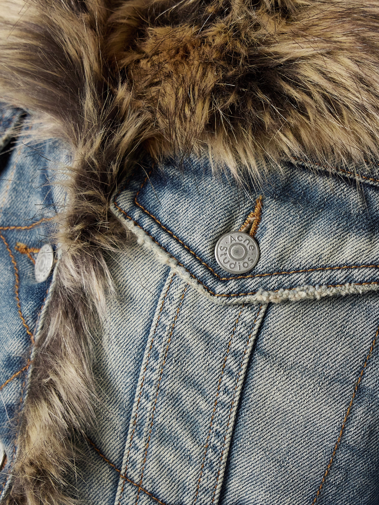 Acne Studios Faux Fur-trimmed Denim Jacket In Blue