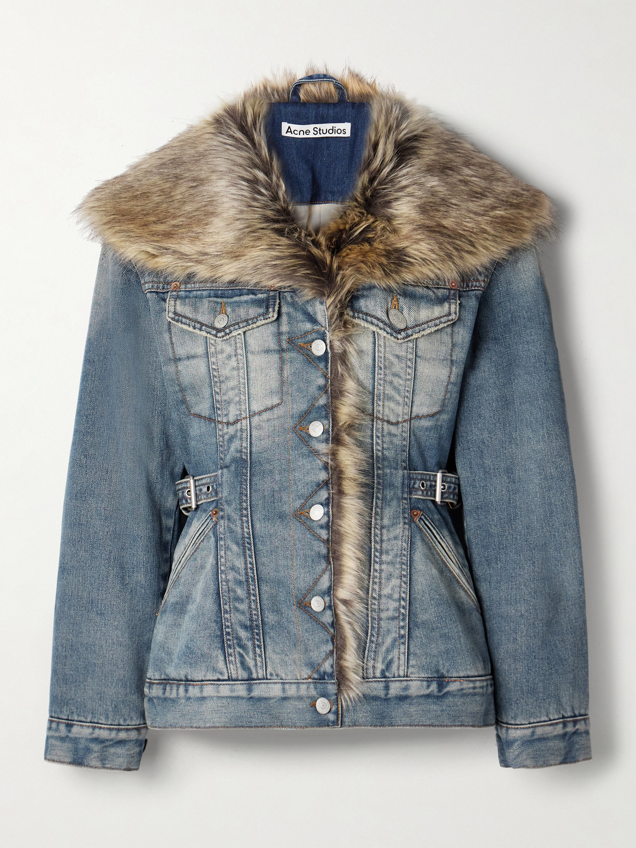 Acne Studios Faux Fur-trimmed Denim Jacket In Blue