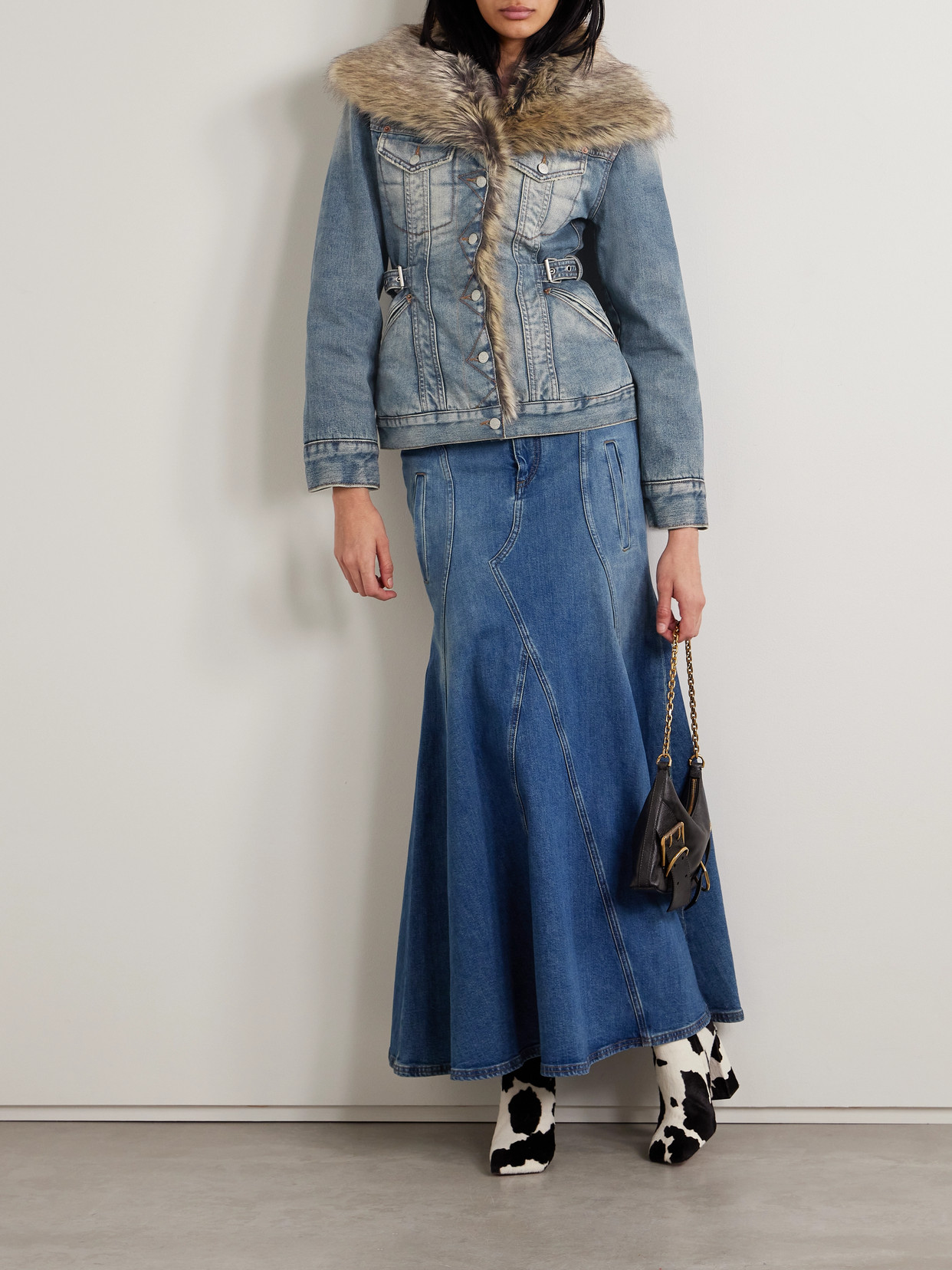 Shop Acne Studios Faux Fur-trimmed Denim Jacket In Blue