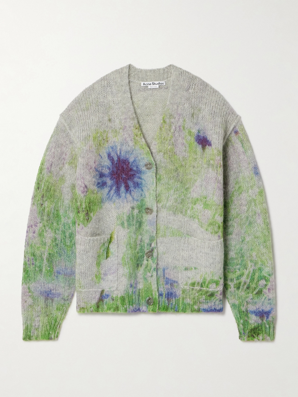 Acne Studios Tie-dyed Knitted Cardigan In Grey