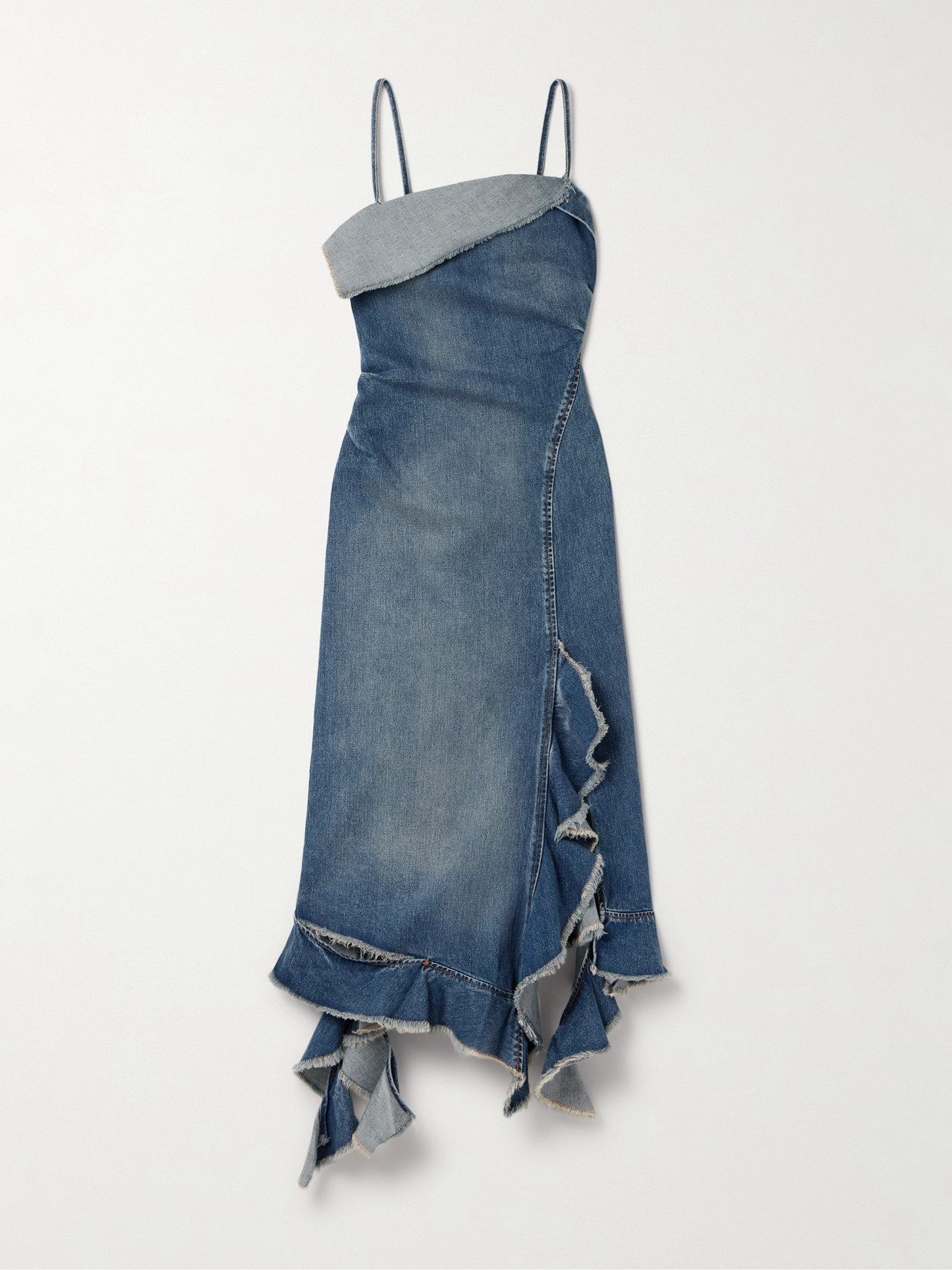 Acne Studios Frayed Distressed Denim Midi Dress In Blue