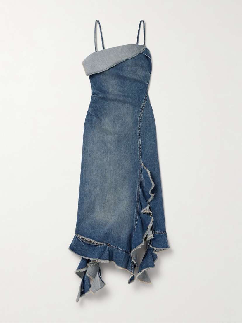Acne Studios Frayed Distressed Denim Midi Dress - EU 42