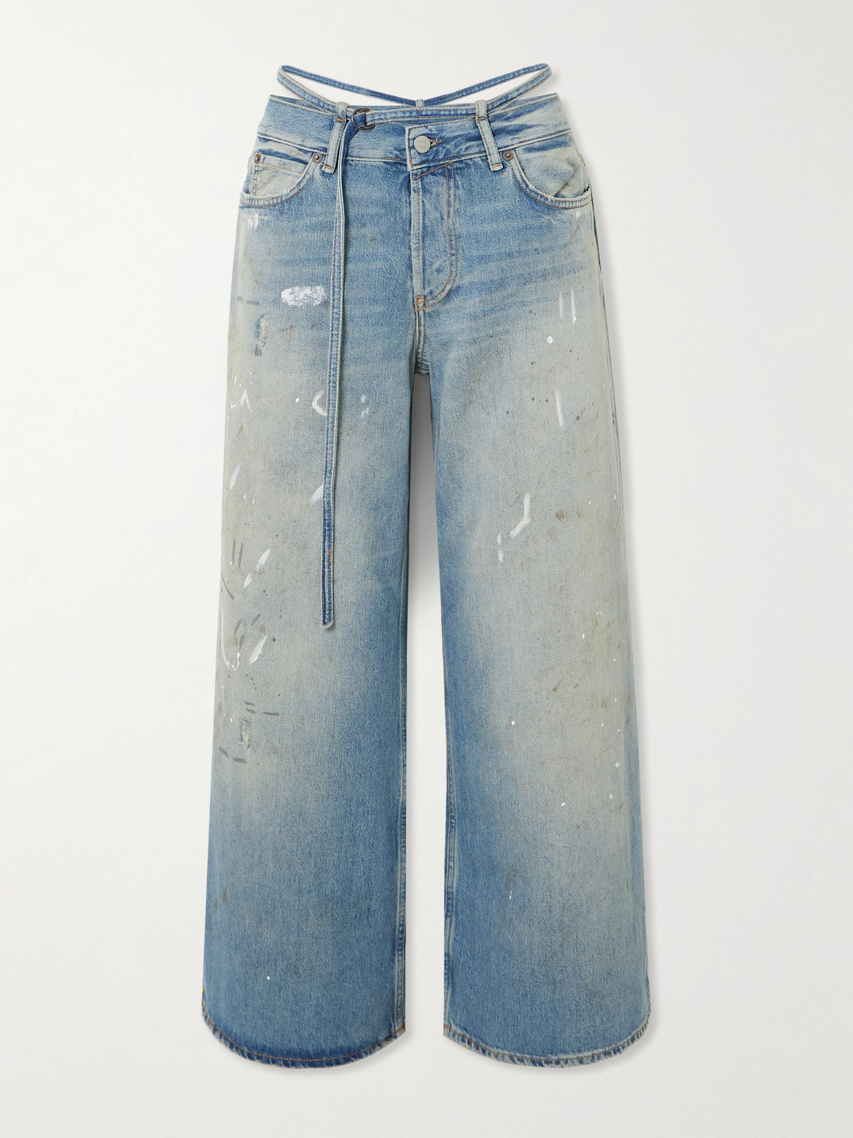 Acne Studios Trafalgar Tie-detailed Distressed Wide-leg Jeans In Blue